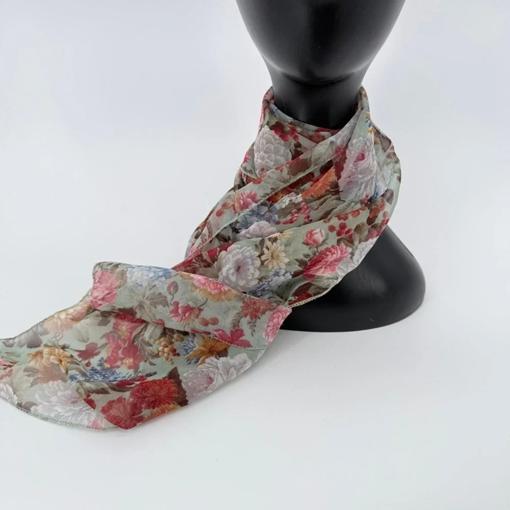 Gitano Scarf Floral Print Sheer Chiffon Lightweight Whimsical‎ Delicate USA Made